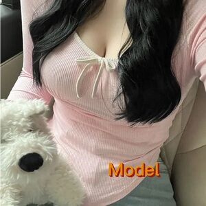 Pink Ribbed Long Sleeve Top
